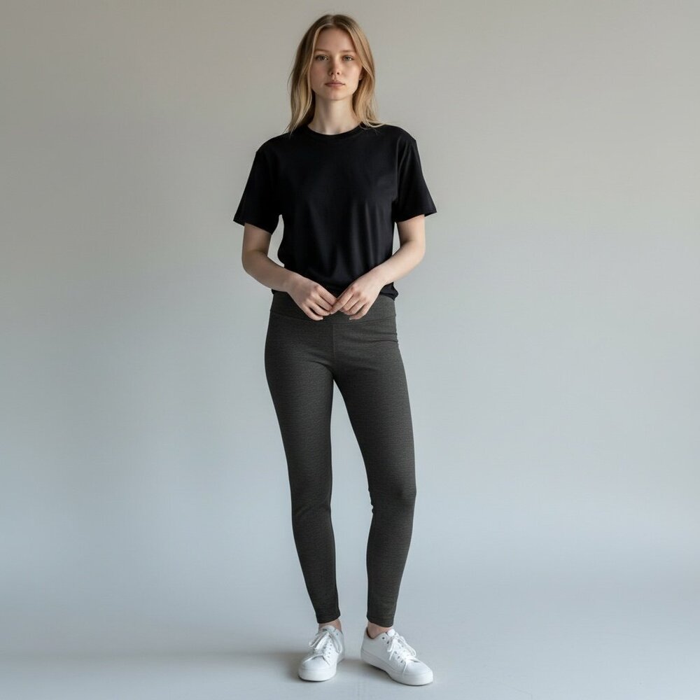 Matty M Women's XS Charcoal Grey Leggings Wide Waistband Thick Stretch Yoga Pant